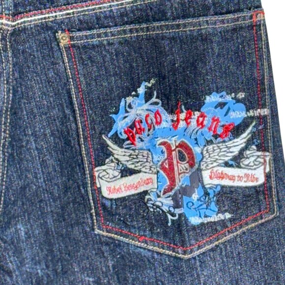 Vintage Paco Jeans Baggy Y2K  Denim Pants Embroidered Graphic Streetwear 38"x 33 - Picture 10 of 12